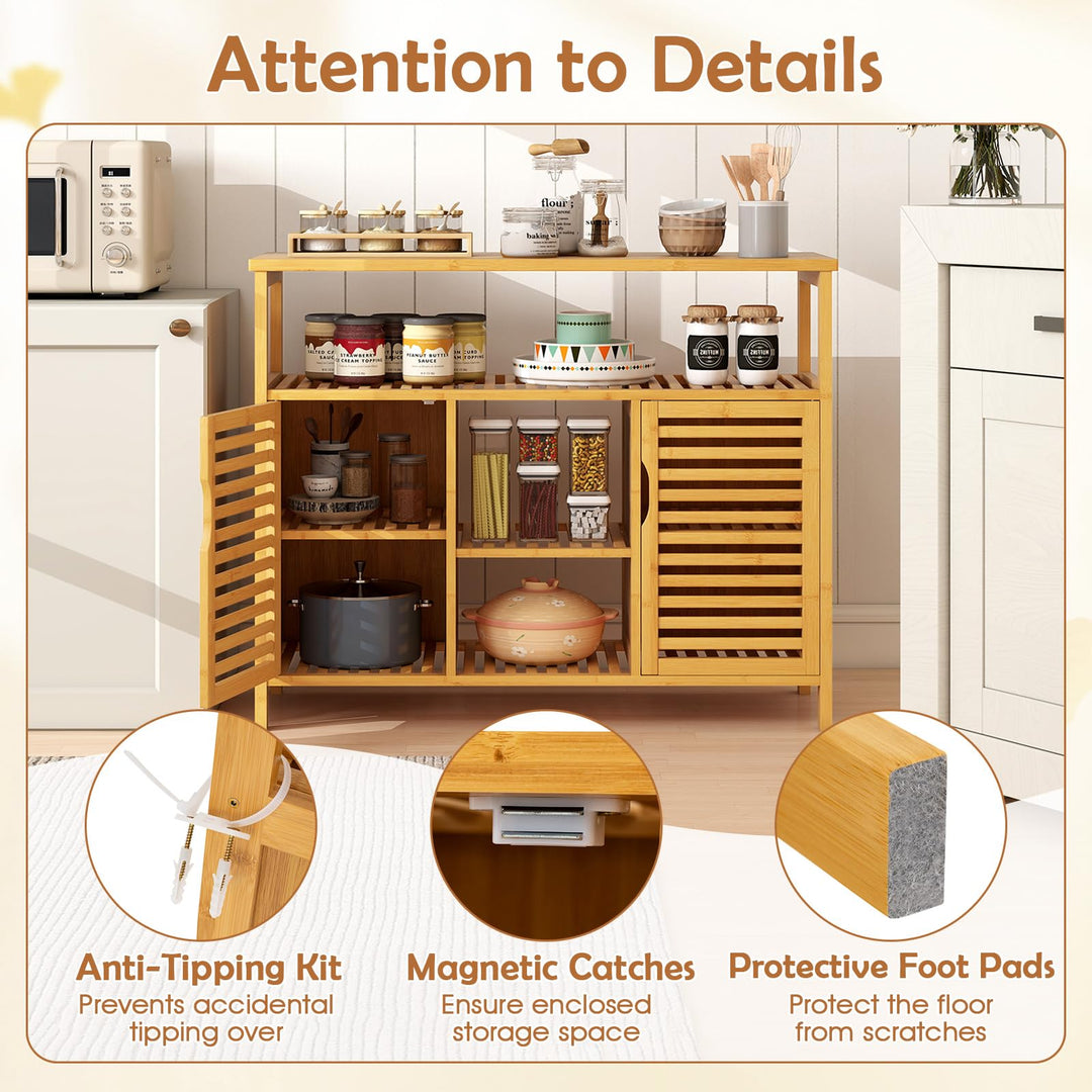 Giantex Bamboo Bathroom Storage Cabinet 2-Door Storage Organizer with Shelves