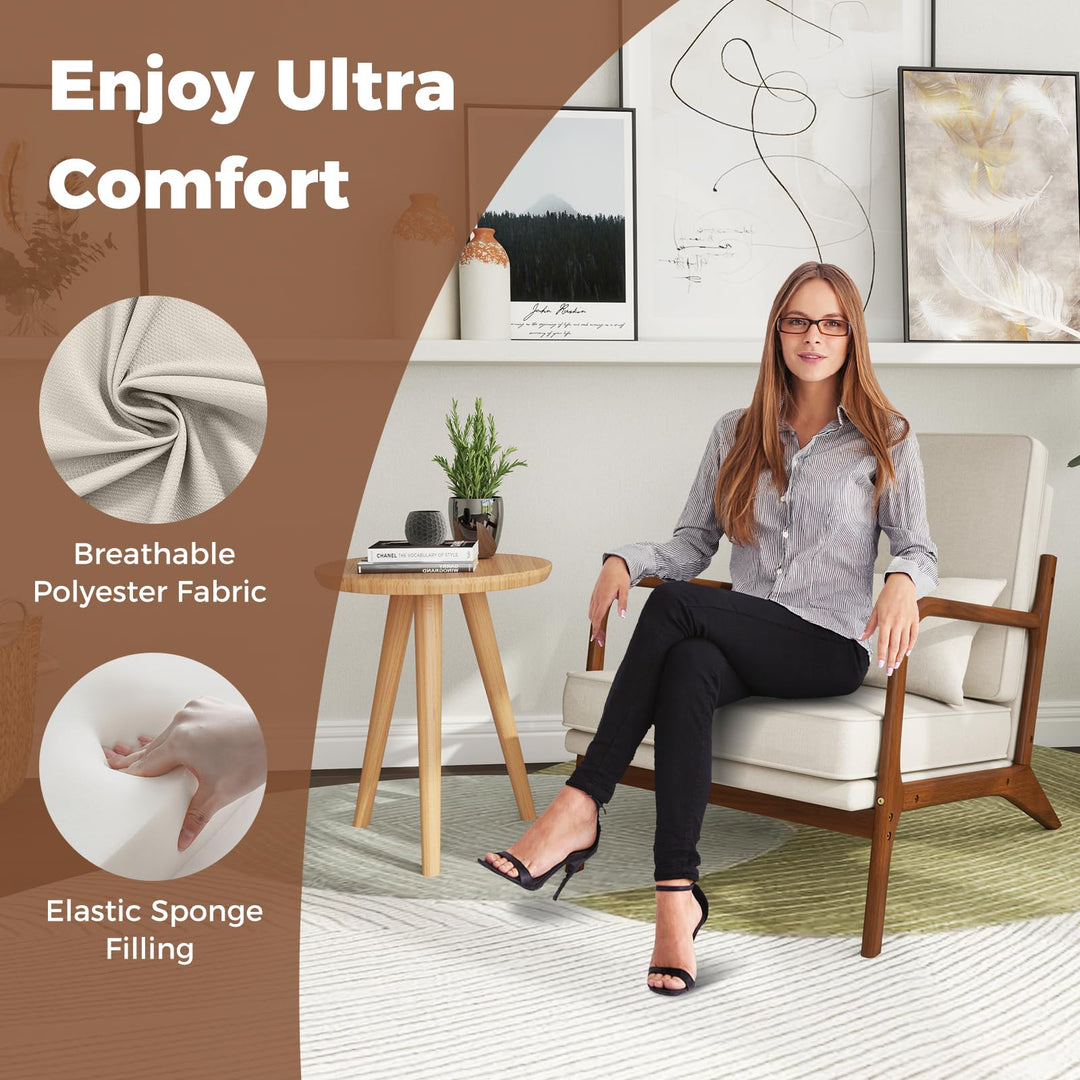 Giantex Mid Century Modern Accent Chair, Upholstered Armchair with Pillow, Rubber Wood Armrests & Legs