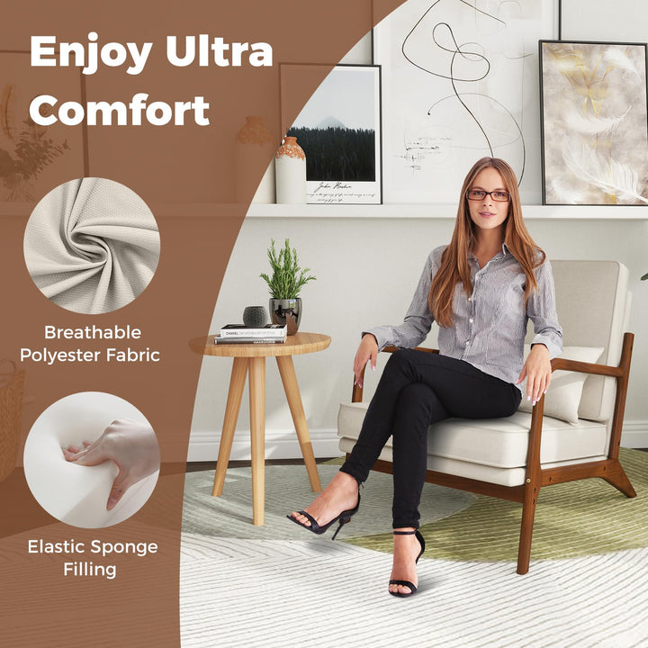 Giantex Mid Century Modern Accent Chair, Upholstered Armchair with Pillow, Rubber Wood Armrests & Legs