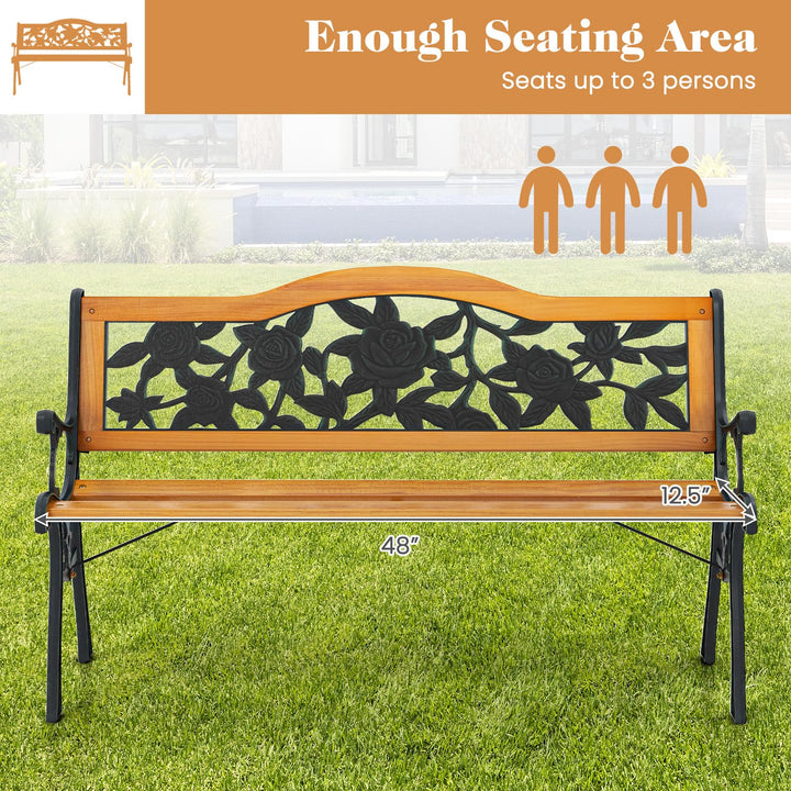 Giantex Outdoor Bench, Garden Bench with Slatted Seat, Curved Armrests, Flower Pattern Backrest, 470 Lbs Capacity