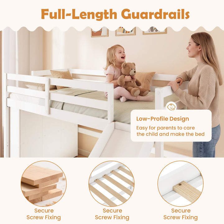 GIANTEX Twin Size Loft Bed with Slide &amp; Under Bed Play Space