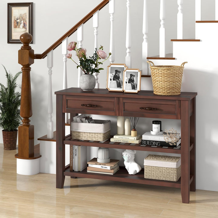 Giantex Console Table with 2 Drawers, 3-Tier Narrow Entryway Table with Storage