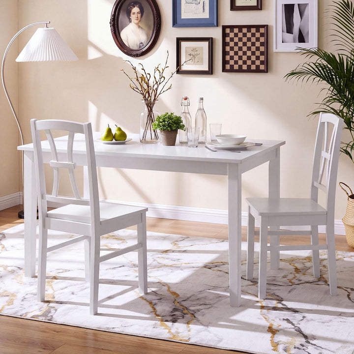 GIANTEX Solid Wood White Kitchen Chairs w/ Elegant High Back (2/4)