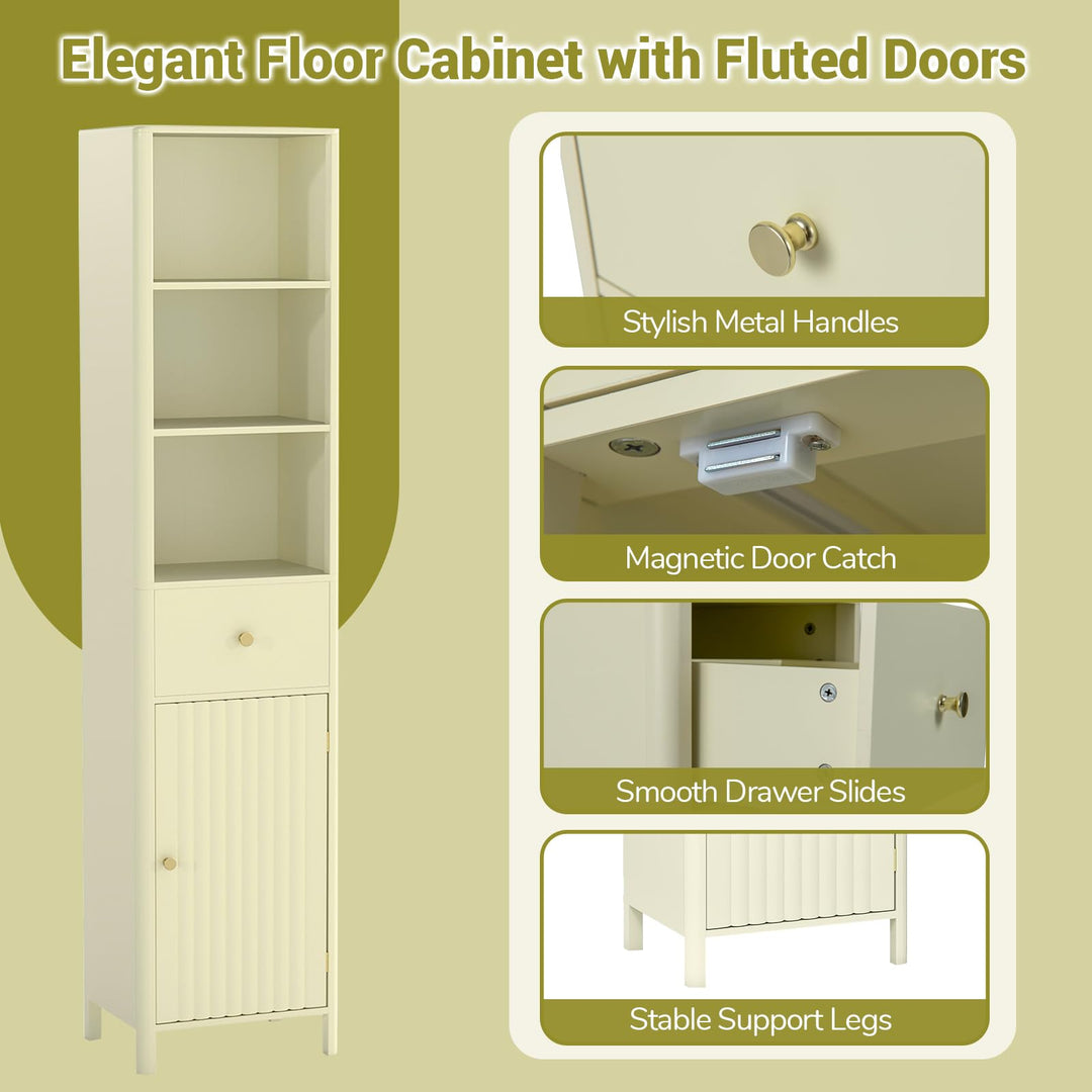 Giantex 67 Inch Tall Bathroom Cabinet, Narrow Floor Cabinet with Fluted Door