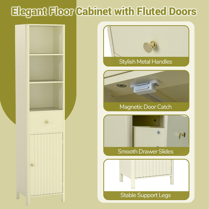 Giantex 67 Inch Tall Bathroom Cabinet, Narrow Floor Cabinet with Fluted Door