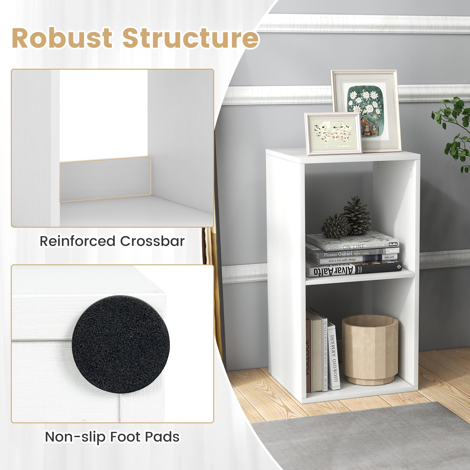 Giantex 2-Cube Bookcase, White Cubby Bookshelf w/Back Guardrail & Anti-Tipping Kits