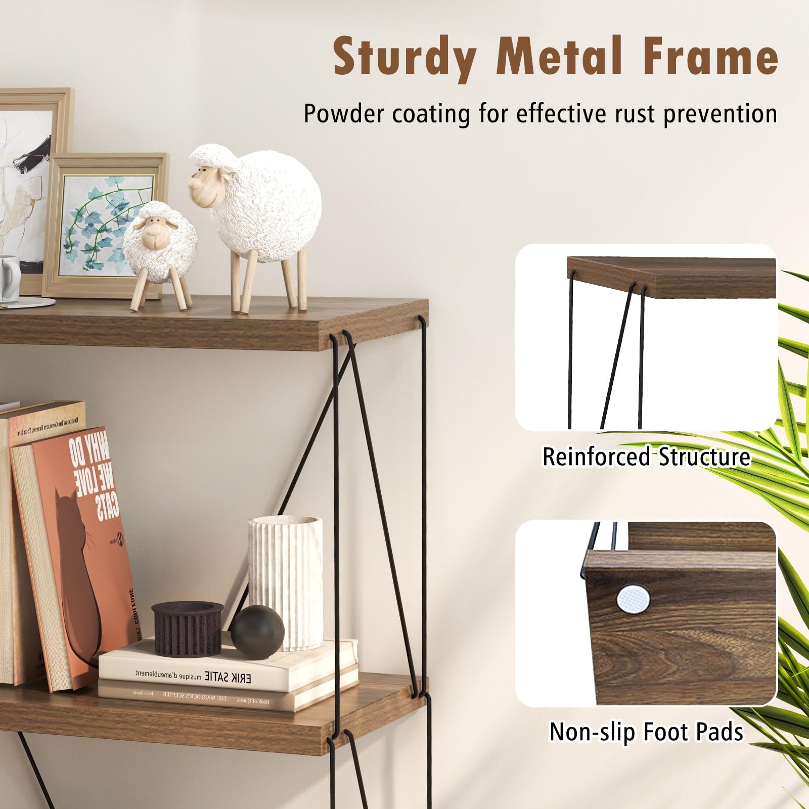 Giantex 3-Tier Open-Back Bookshelf, Freestanding Display Rack, Metal Frame Storage Shelf