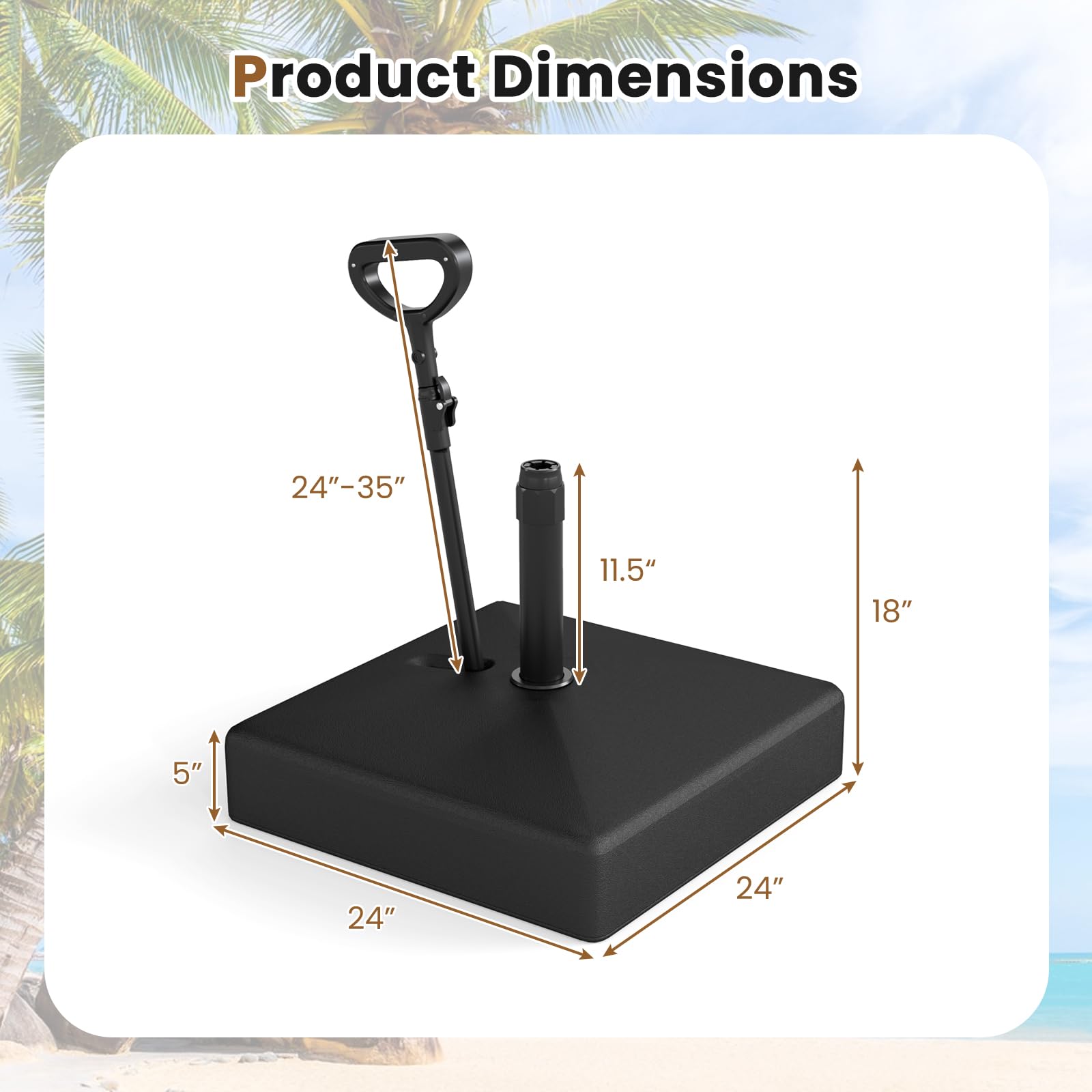 Giantex 132 lbs Fillable Patio Umbrella Stand with Retractable & Removable Pull Rod