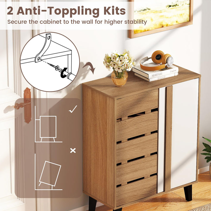 Giantex 4-Tier Farmhouse Shoe Organizer with Louvered Door