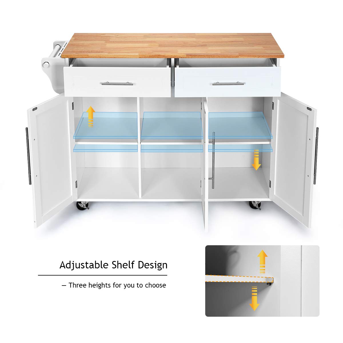Giantex Kitchen Island Cart , 2 Drawers, 3 Door Cabinet