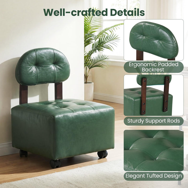 Giantex Small Rolling Footrest Stools Set of 2 with Backrest and Lockable Wheels