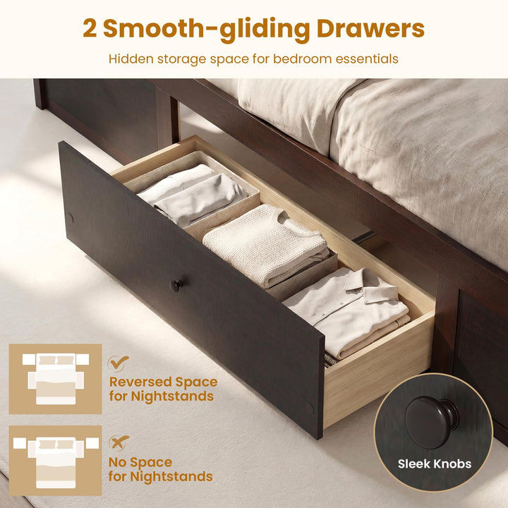 Giantex  Full/Twin Size Rattan Bed Frame with 2 Storage Drawers
