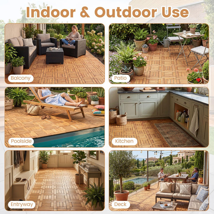 Giantex 12" x 12" Acacia Wood Interlocking Patio Flooring Tiles with Drainage Base