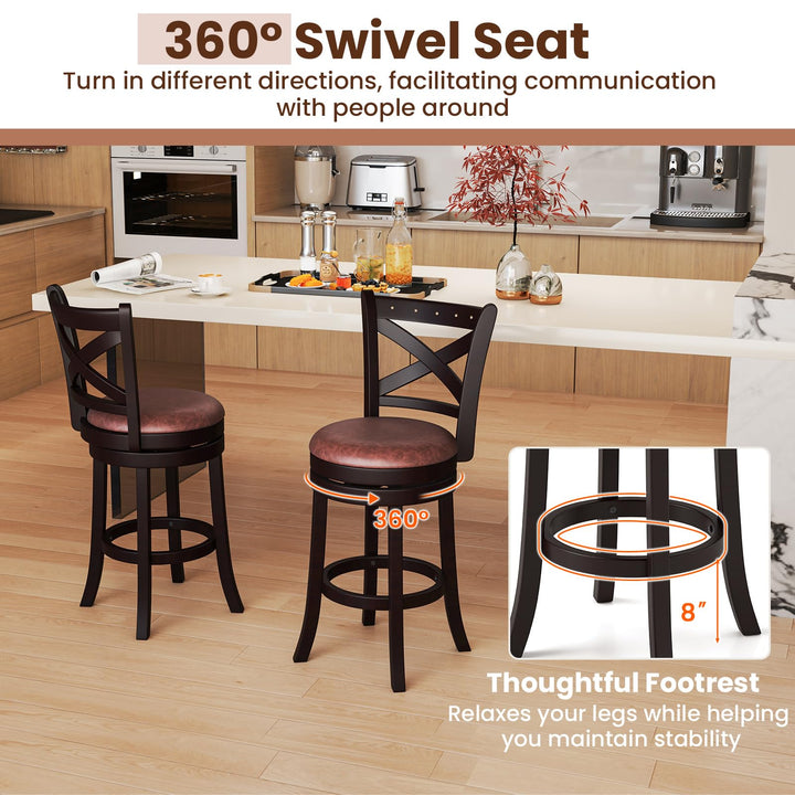 Giantex 26" Swivel Bar Stools with Backs & Upholstered Faux Leather Seat