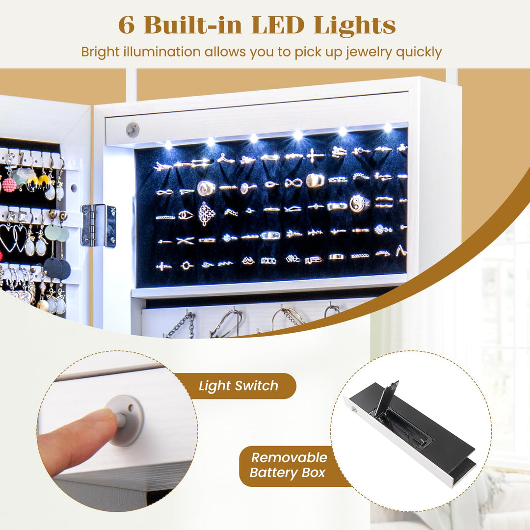 CHARMAID Wall Mounted Jewelry Armoire with 47" Full Length Mirror