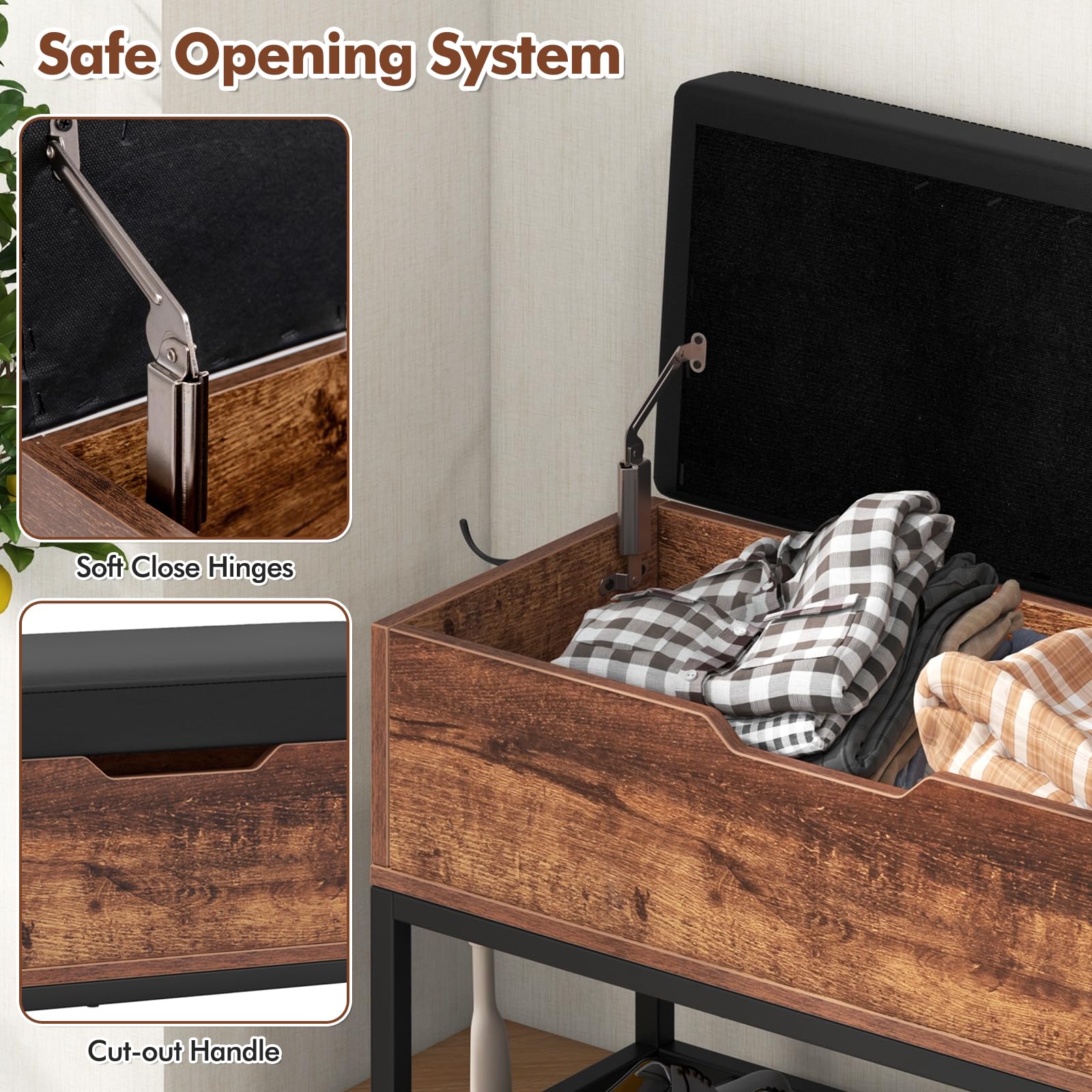 Giantex Shoe Bench with Storage - Entryway Bench with Shoe Rack, Flip Top Storage Box, 2 Door Cabinets, Padded Cushion