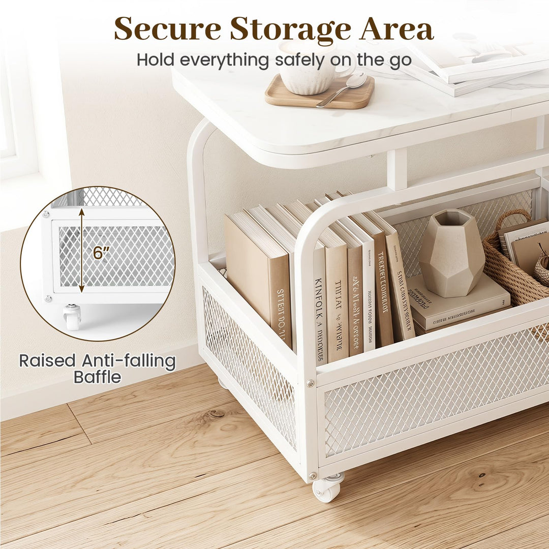 Giantex Rolling Side Table | 2-Tier End Table with Mesh Storage Basket (1/2)