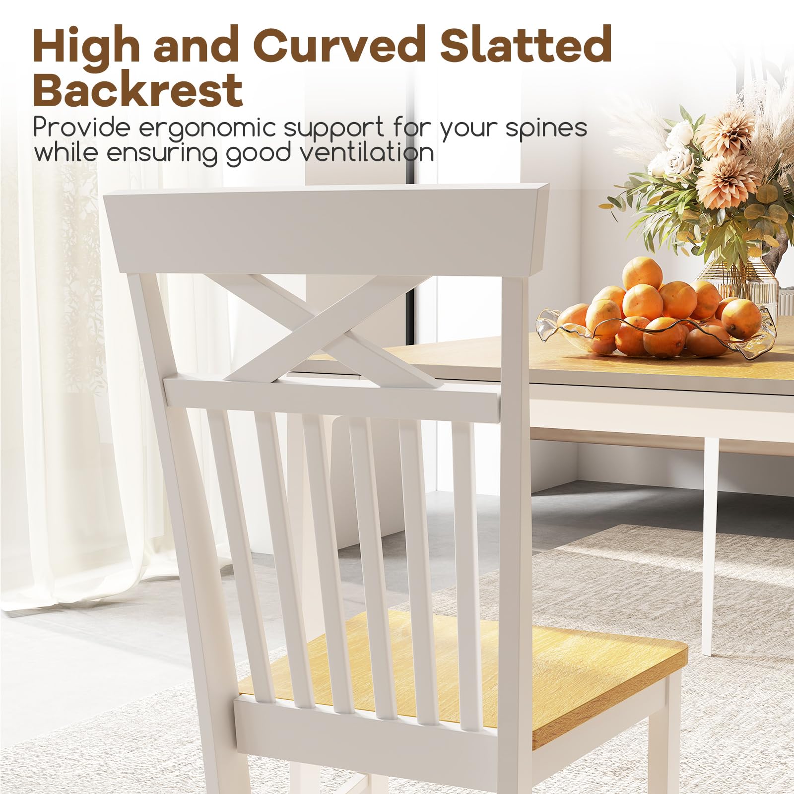 Giantex Wooden Dining Chairs Set of 2/4, Kitchen Chairs w/Rubber Wood Frame, High & Curved Slatted Backrest, Modern Armless Chairs