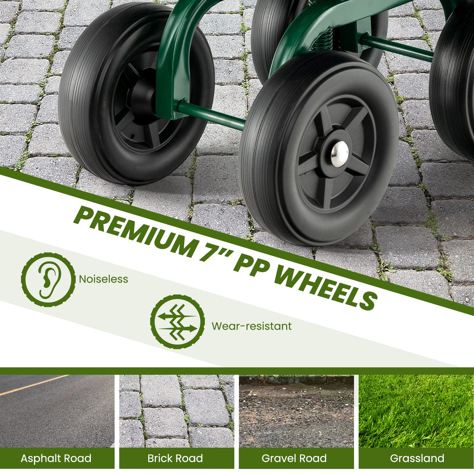 Giantex Garden Cart, Rolling Workseat with 4 Wheels, Garden Stool 360-degree Swivel Work Seat & Adjustable Heigh