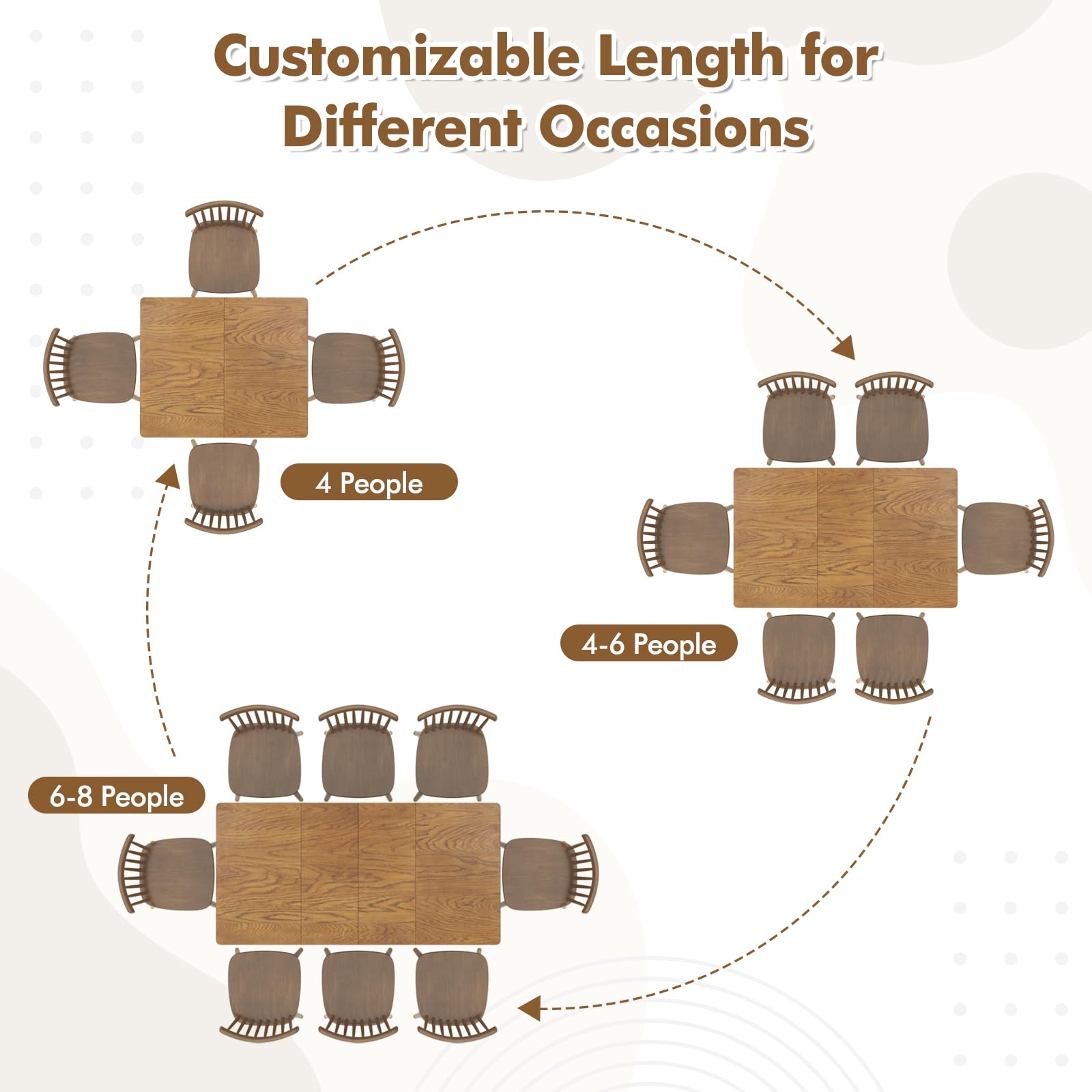 Giantex Extendable Dining Table for 4-8 People, Large Folding Kitchen Table with Rubber Wood Legs, 220 Lbs Capacity