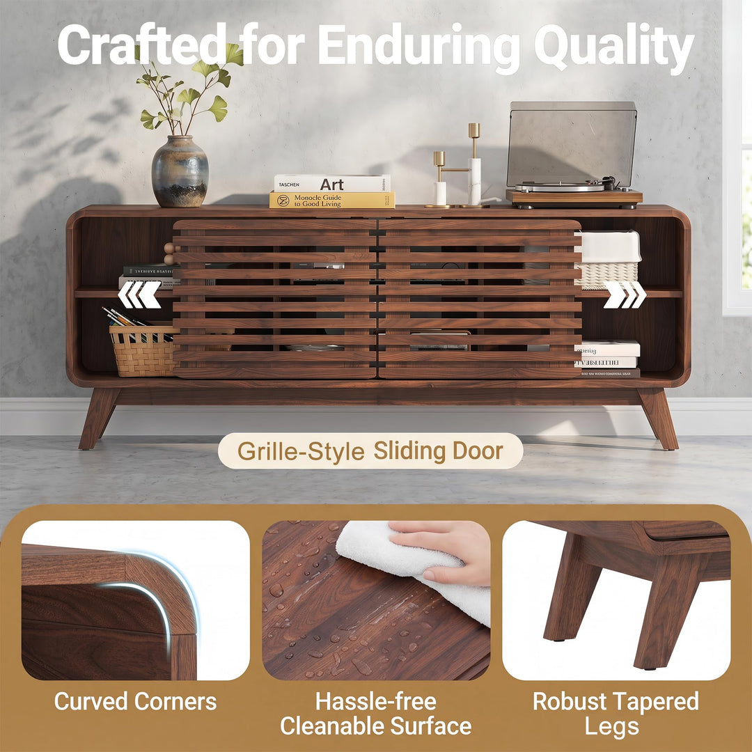 GIANTEX 58" Mid Century Modern TV Stand for 65 inch TV with Grille Doors