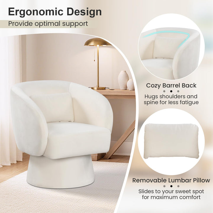 Giantex Swivel Accent Chair Upholstered Barrel Chair with Curved Back & Removable Lumbar Pillow