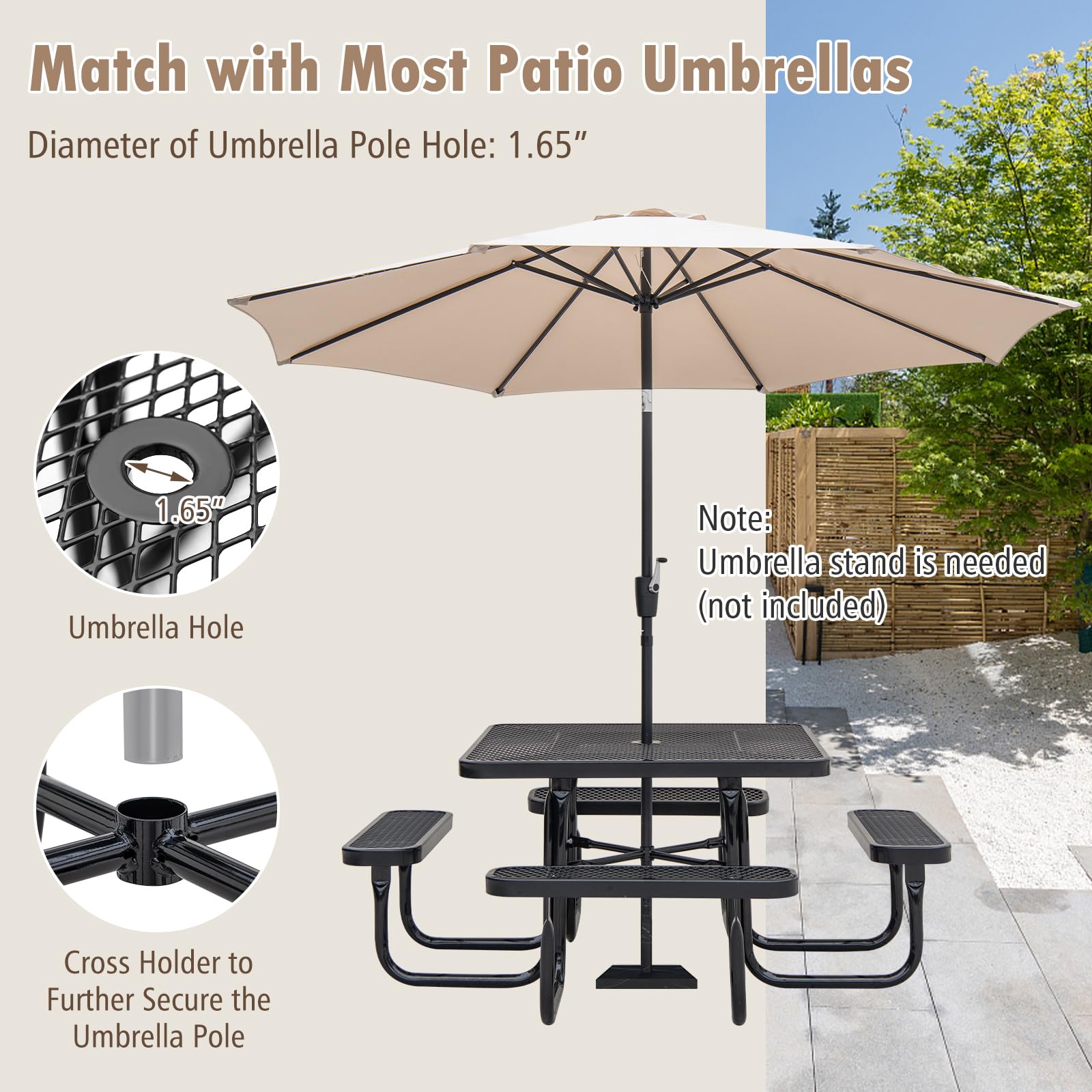Giantex Picnic Table Set for 8 Persons, Heavy Duty Outdoor Table and Bench Set w/Umbrella Hole