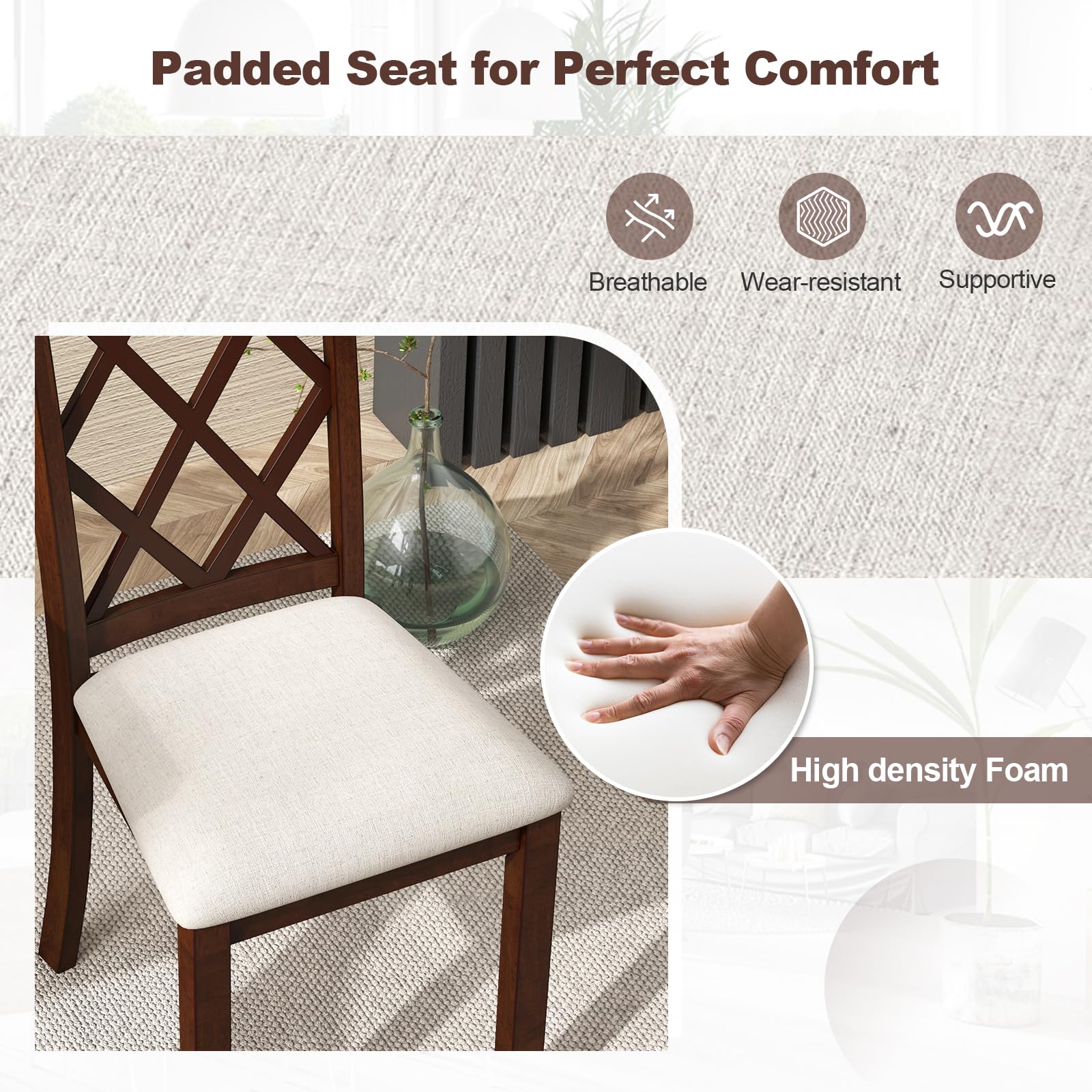 Giantex Wood Dining Chairs Set of 2, Farmhouse Kitchen Chair with Rubber Wood Legs, Max Load 400 Lbs