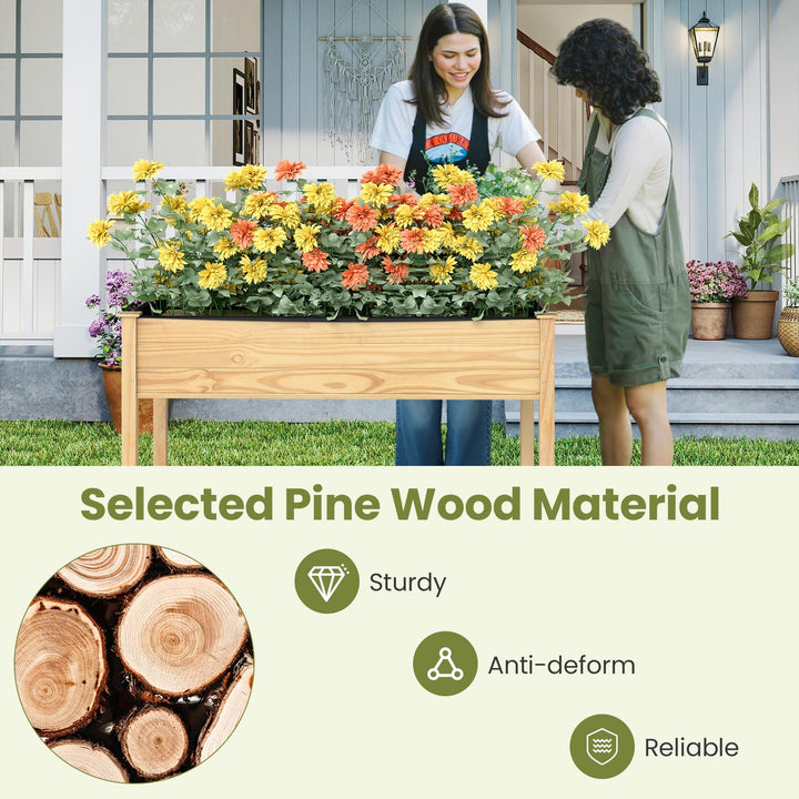 Giantex 47"x23"x30"  Elevated Wood Planter Box with Liner