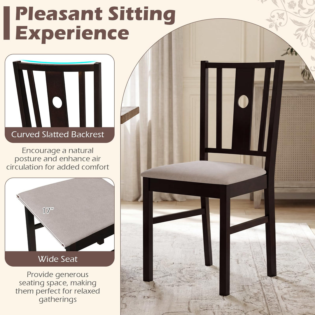 Giantex Wood Dining Chairs w/Fabric Padded Seat &amp; Slatted Curved Back (2/4)