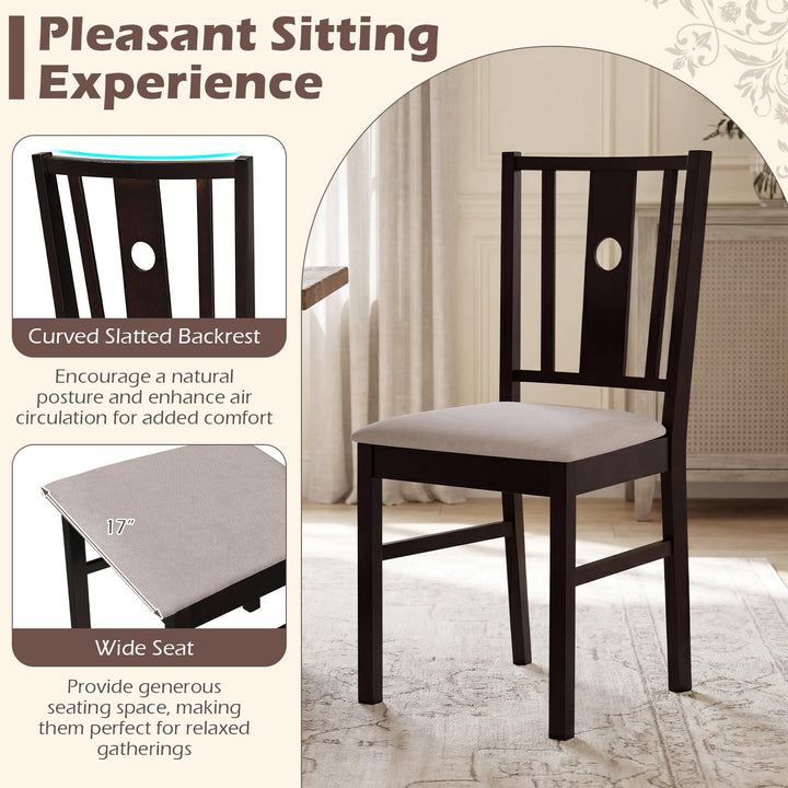 Giantex Wood Dining Chairs w/Fabric Padded Seat &amp; Slatted Curved Back (2/4)