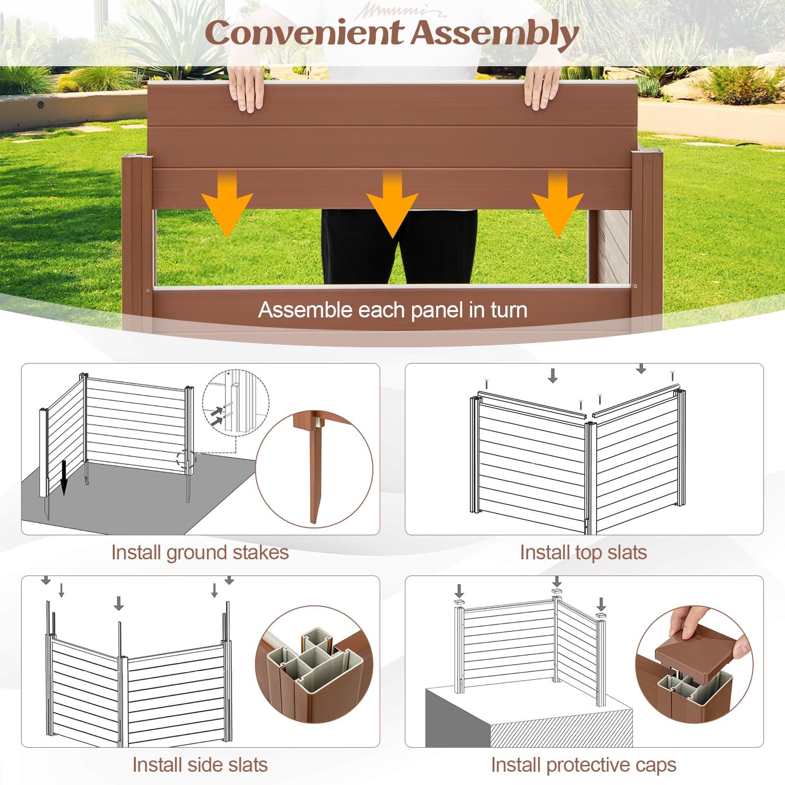 Giantex Air Conditioner Fence 2/4 Panels - 48''W x 36''H Outdoor Privacy Screen Trash Can Enclosure with 3 Stakes