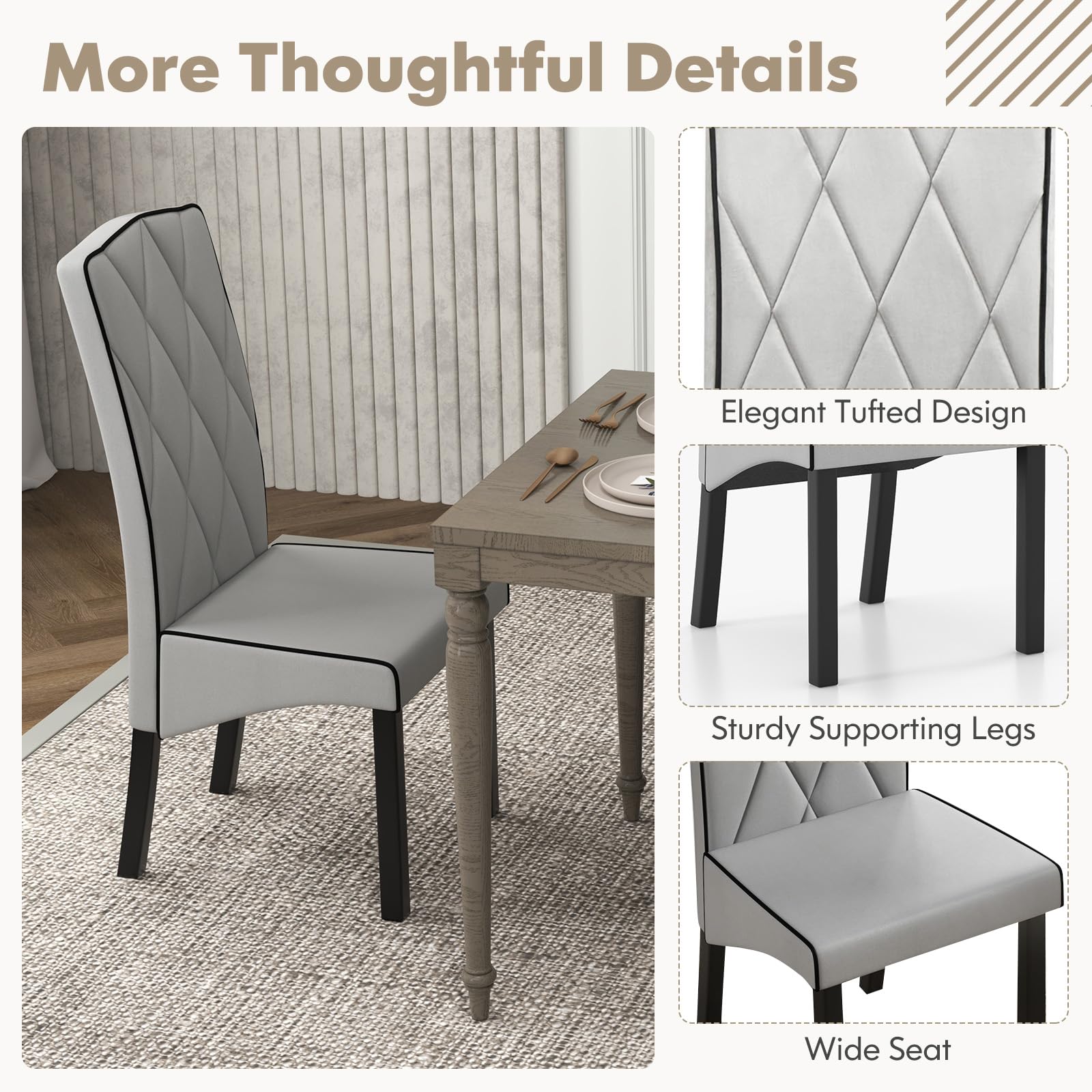 Giantex Upholstered Dining Chairs Set of 2, Tufted Fabric Dining Room Chairs w/High Backrest, High-density Sponge Cushion, Solid Rubber Wood Frame