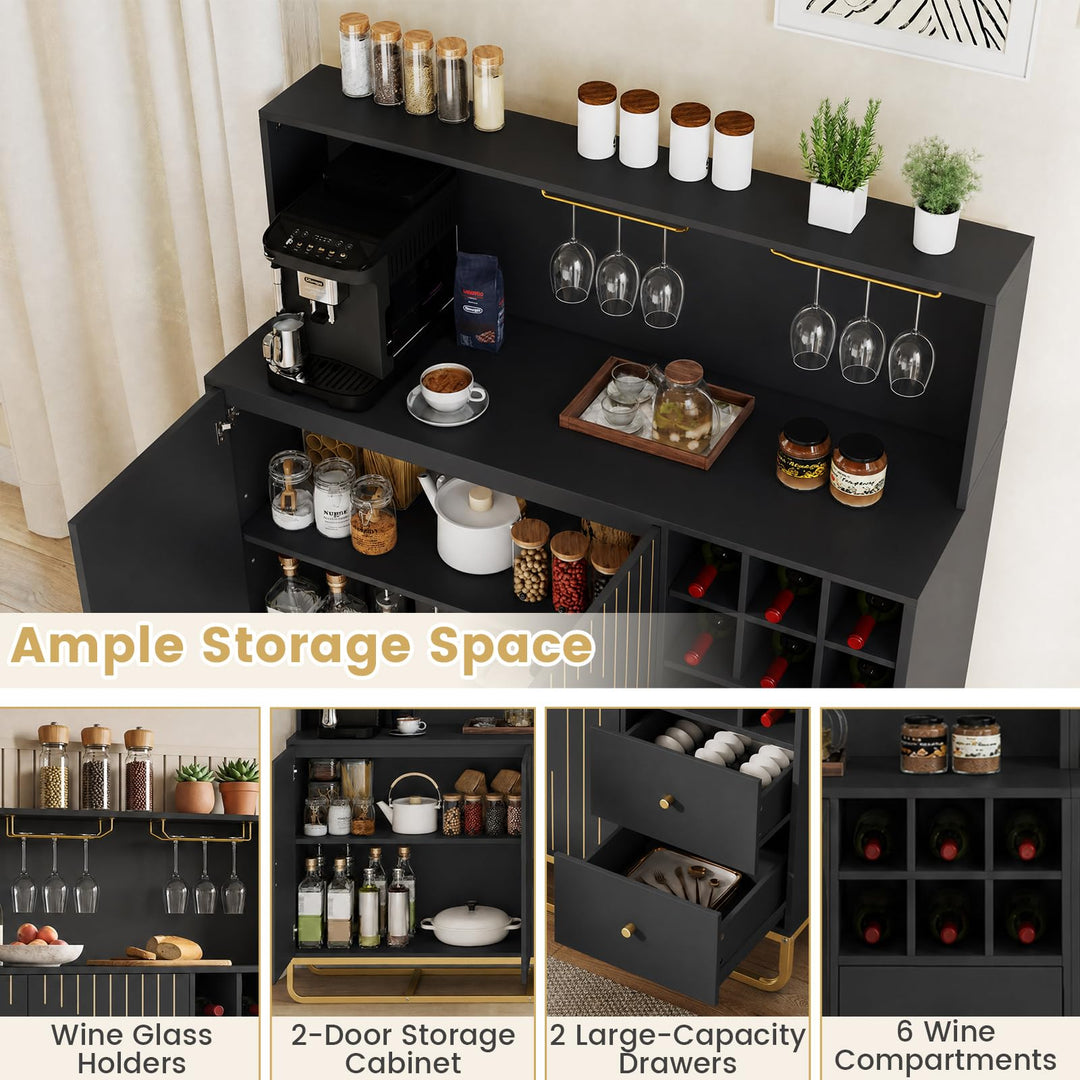GIANTEX Modern Fluted Bar Cabinet w/Wine Rack