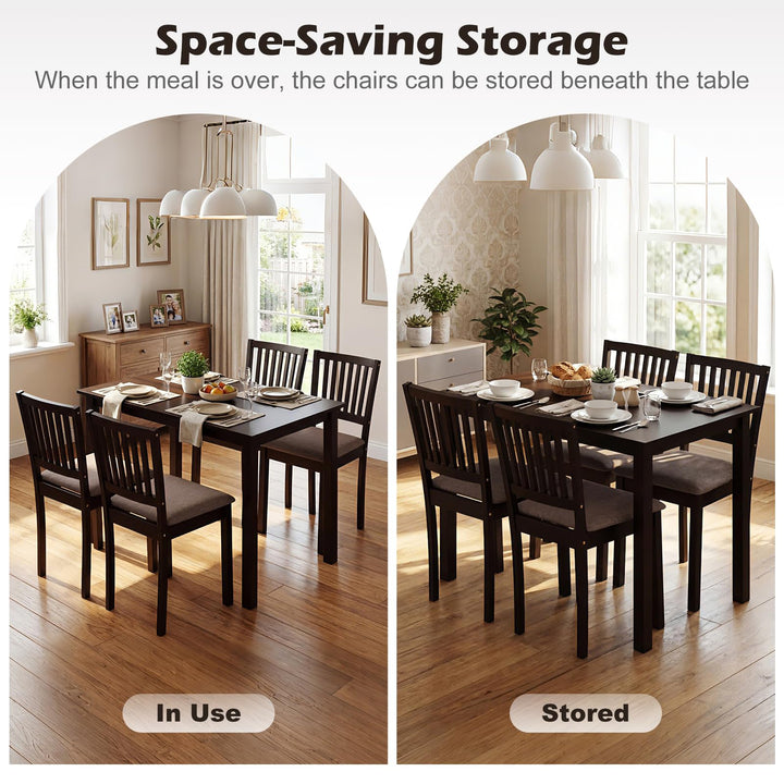 Giantex Dining Table Set for 4 | Rectangular Kitchen Table Set w/4 Upholstered Chairs