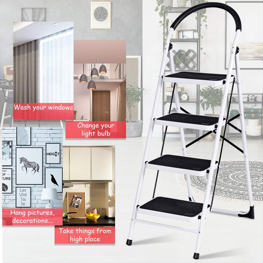 Giantex 4 Step Ladder Folding Step Stool with Anti-Slip Pedal Platform Metal Frame