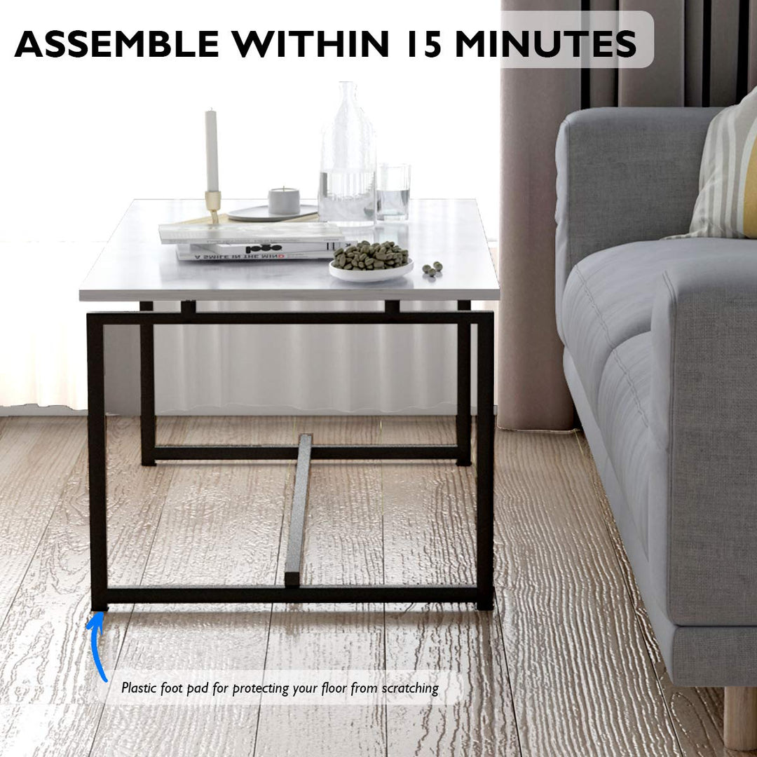 Giantex Coffee Accent Tea Table | Steel Metal Pine Frame Tables W/Faux Marble Top Cocktail Table