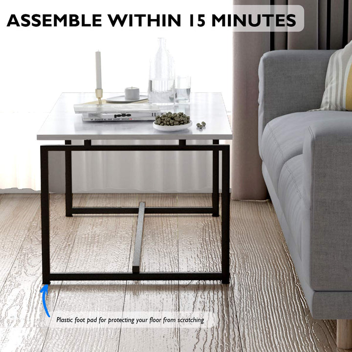 Giantex Coffee Accent Tea Table | Steel Metal Pine Frame Tables W/Faux Marble Top Cocktail Table