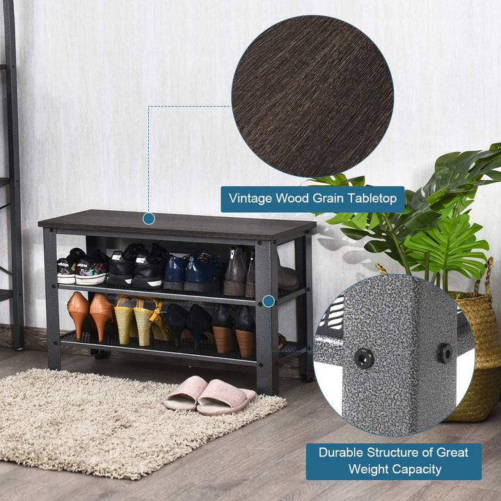 Giantex 3-Tier Shoe Bench, Industrial Shoe Rack with 2 Mesh Storage Shelves