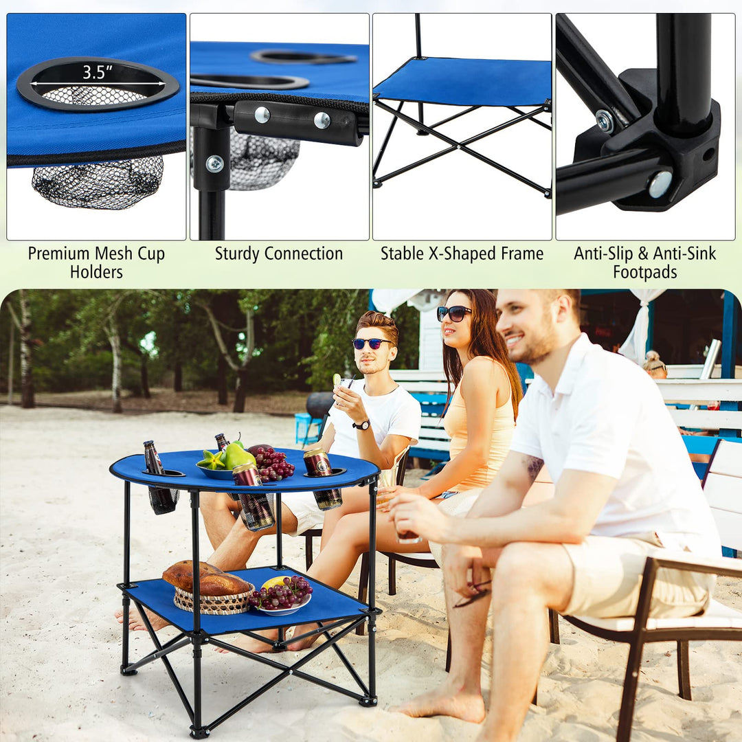 Giantex Folding Camping Table, 2-Tier Portable Picnic Table w/Carrying Bag, 4 Cup Holders
