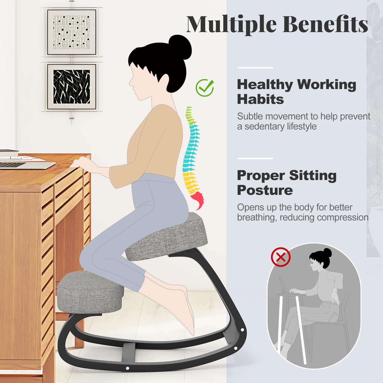 Giantex Ergonomic Kneeling Chair, Rocking Posture Chair with Padded Cushion