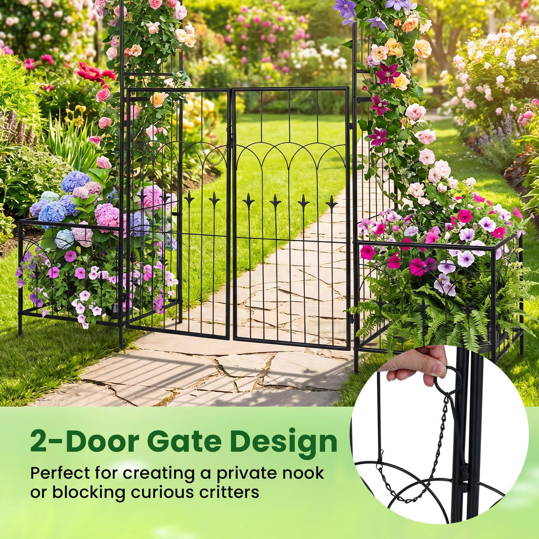 Giantex 79" W x 81" H Metal Garden Arbor with Gate and Planter