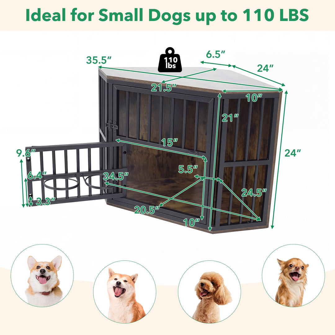 Giantex Corner Dog Crate Furniture with Adjustable &amp; Reversible Elevated Feeder