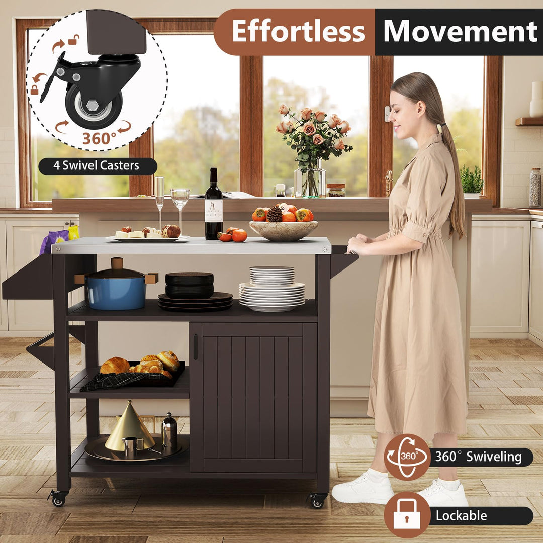 Giantex Outdoor Grill Cart with Storage Cabinet & Shelves Patio Kitchen Island Table