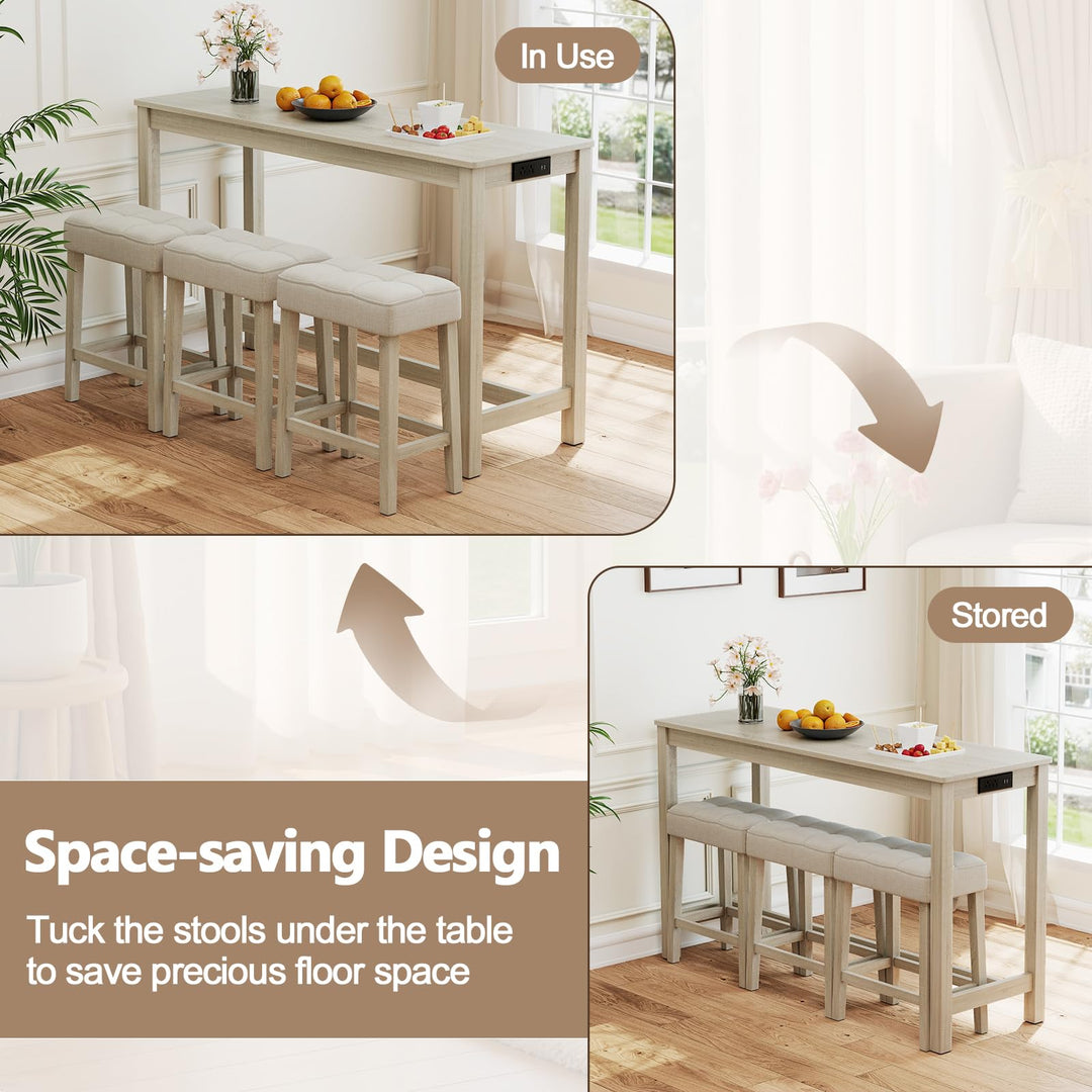 Giantex Counter Height Table with 3 Stools and 4-Piece Breakfast Nook Bar Set