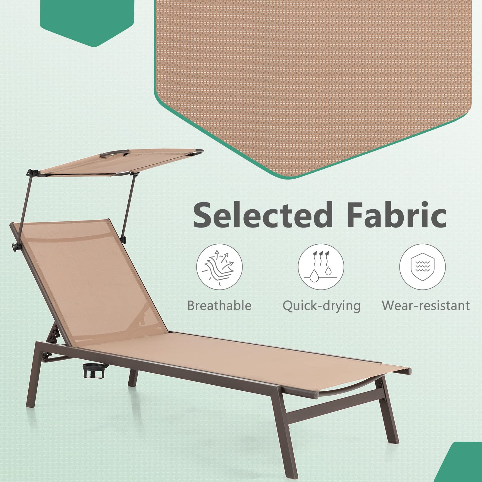 Outdoor Chaise Lounge Chair- Tanning Chair with Sunshade - Giantex