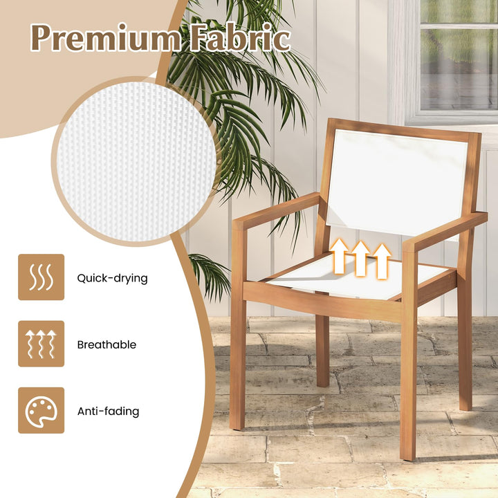 Giantex Stackable Outdoor Dining Chair Set, Patio Armchairs w/Acacia Wood Frame, All Weather Fabric, Armrests