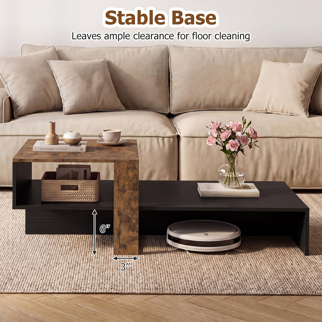Giantex 2-Tier Coffee Table | Modern Irregular Center Table with Open Storage Shelf