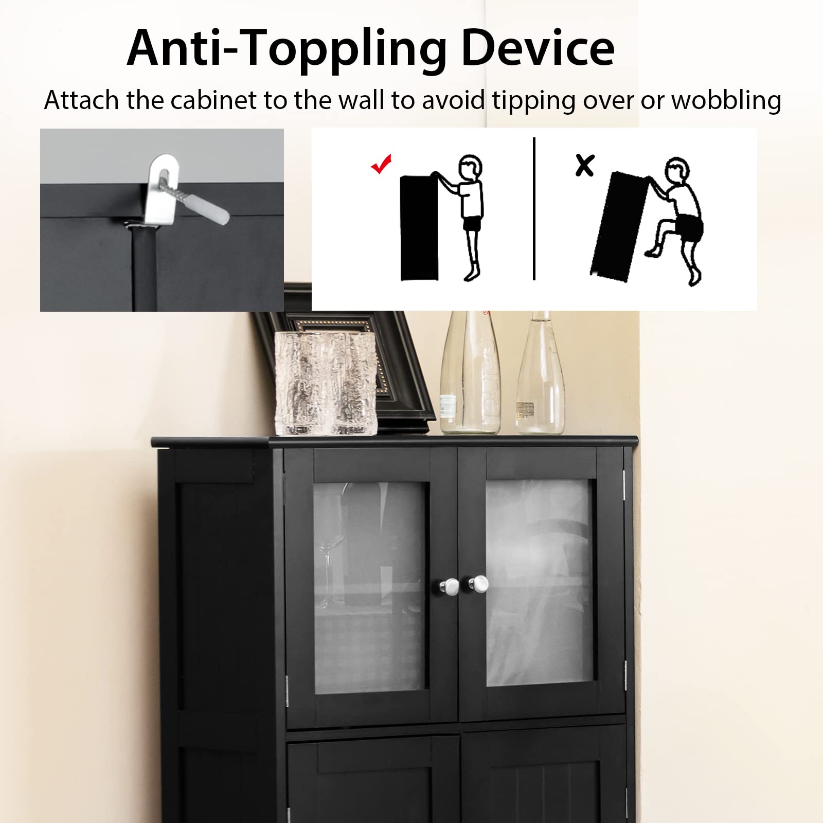 Giantex Storage Cabinet with Doors - Bathroom Floor Cabinet, Freestanding Tall Cabinet