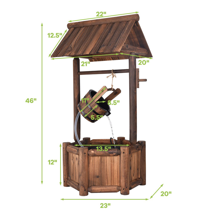 Giantex Wishing Well Water Fountain Rustic Wooden Outdoor Garden Decorative Fountain Backyard w/ Electric Pump